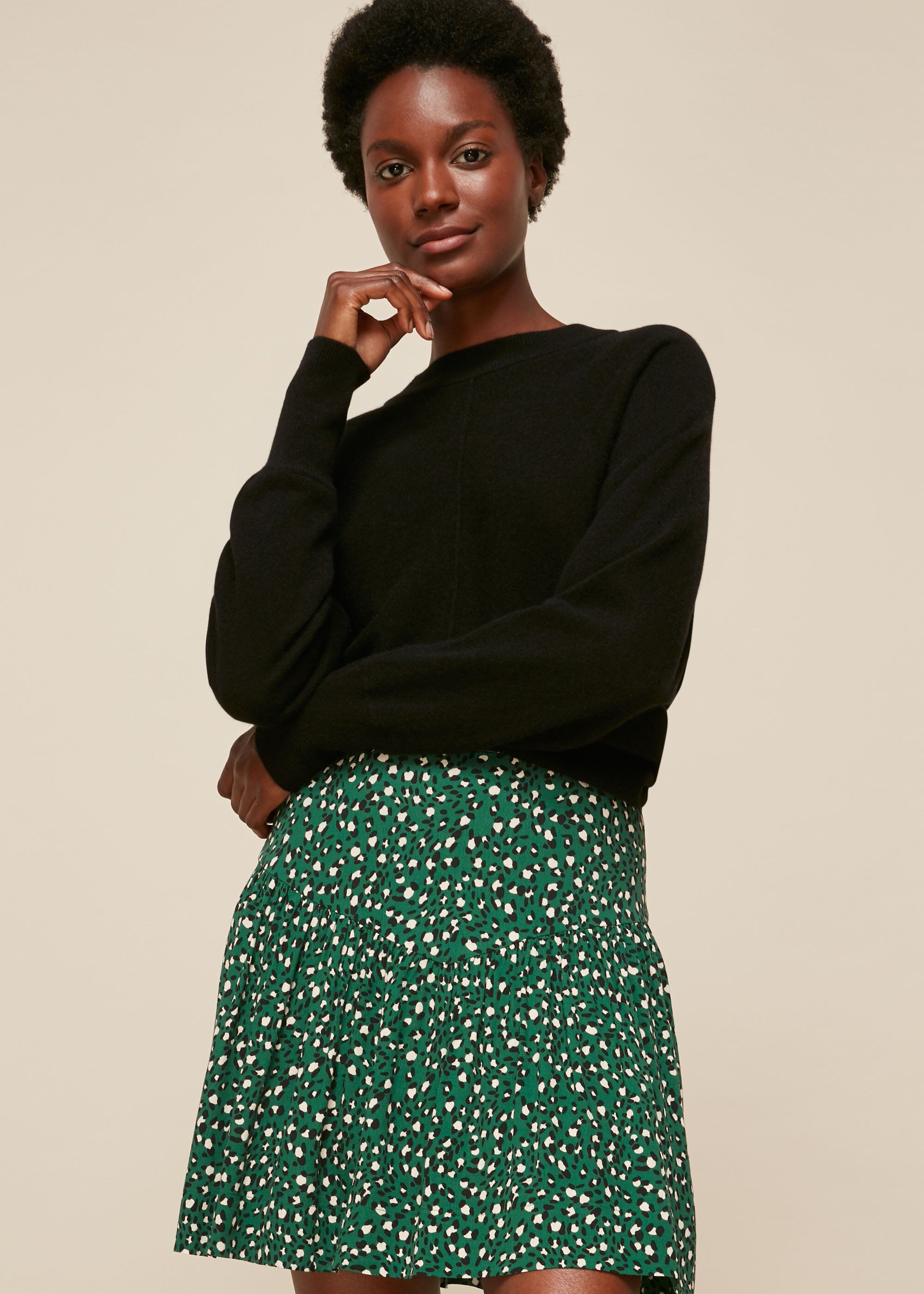 Green/Multi Wild Leopard Flippy Skirt | WHISTLES | Whistles US |