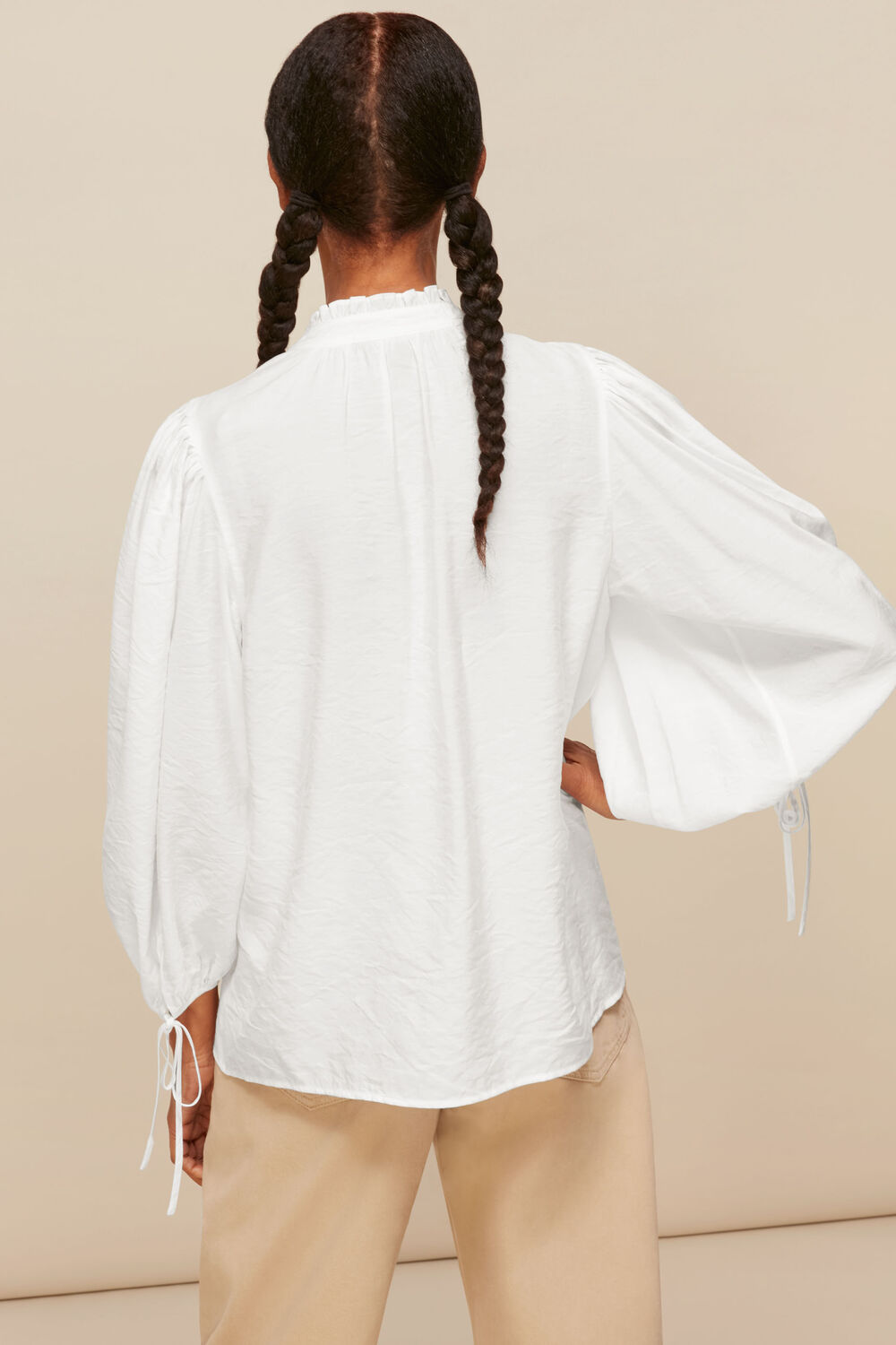 White Tie Neck Detail Blouse