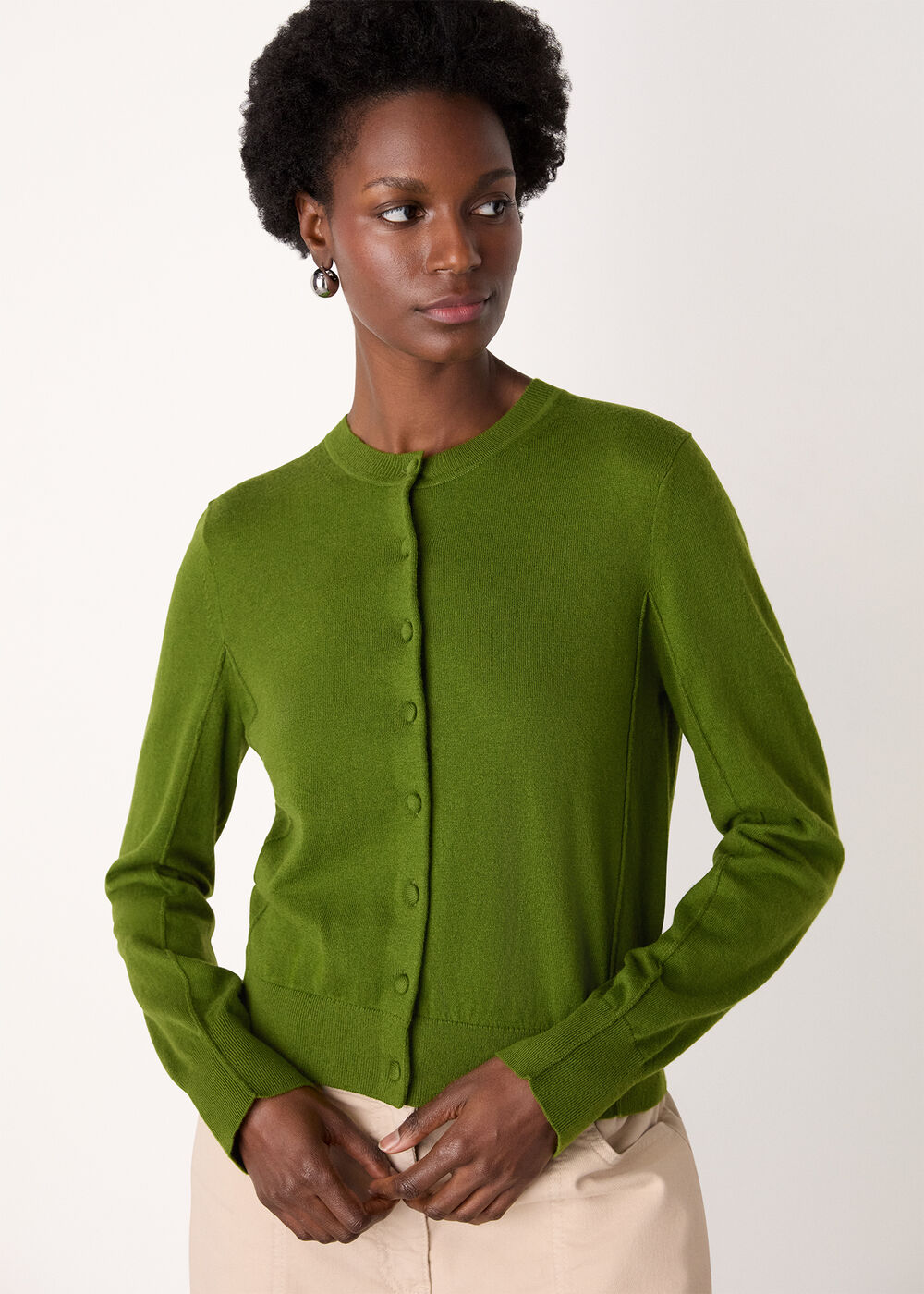 Fine Gauge Crew Neck Cardigan