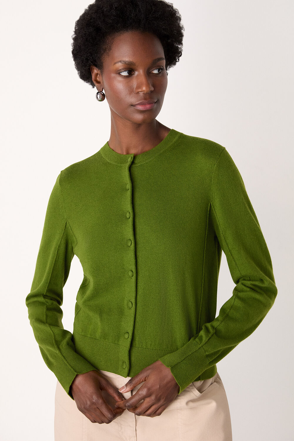 Fine Gauge Crew Neck Cardigan