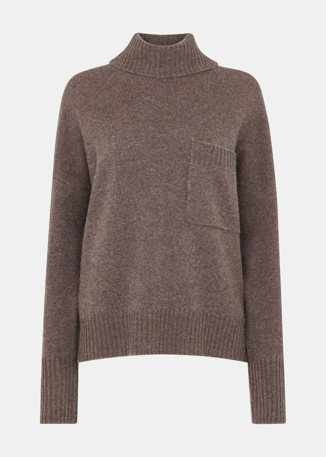 Chocolate Wool Roll Neck Pocket Sweater | WHISTLES