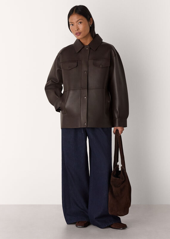 Brown Petite Clean Bonded Leather Jacket