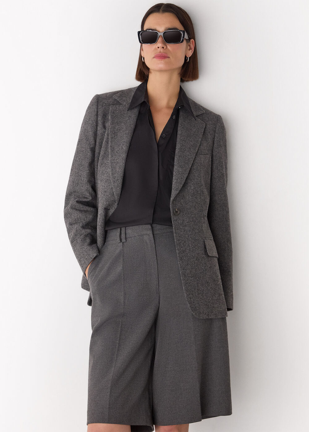 Petite Herringbone Wool Blend Blazer