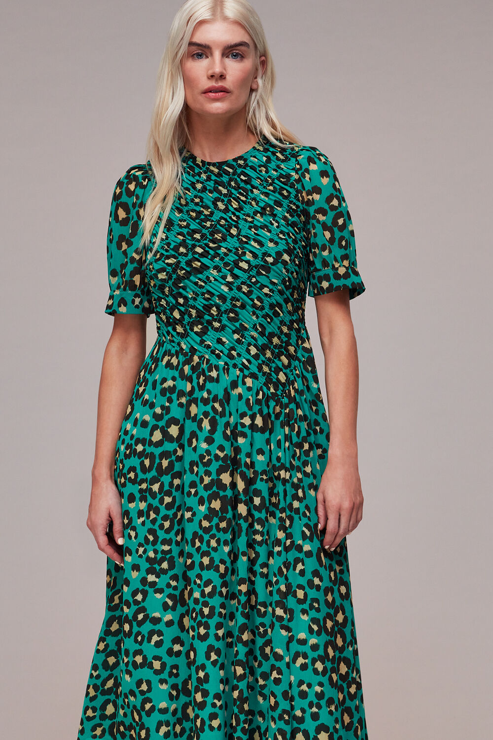 Petite Painted Leopard Shirred Dress
