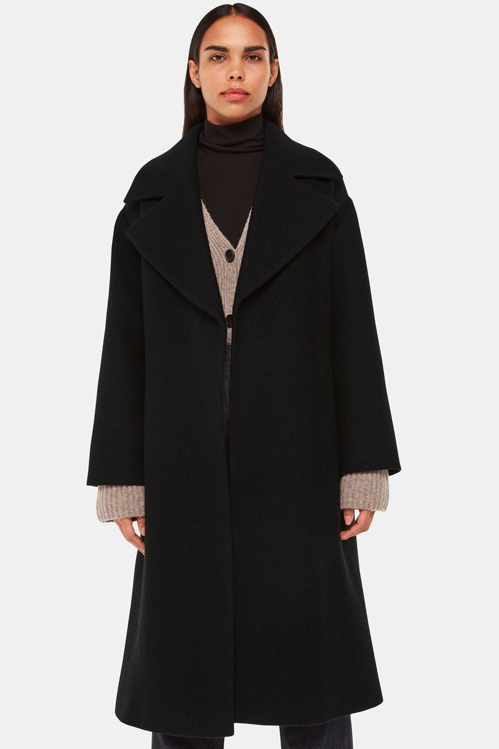 Black Lorna Wrap Wool Coat
