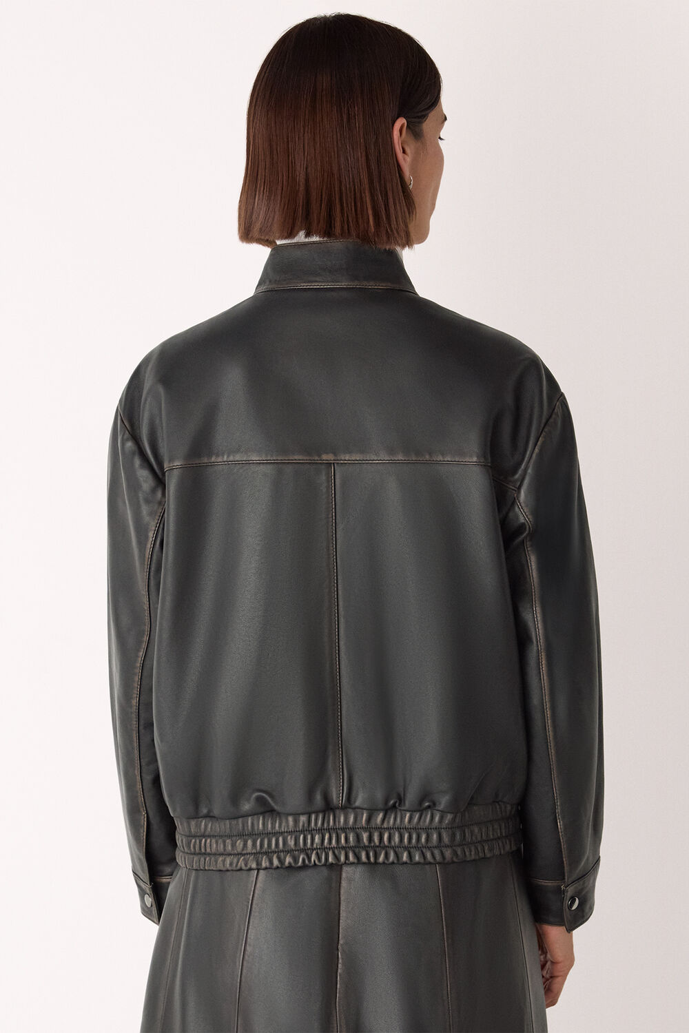 Black Burnished Leather Bomber