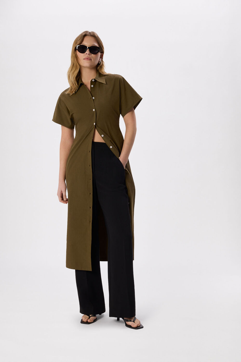Khaki Cut Out Back Poplin Midi Dress