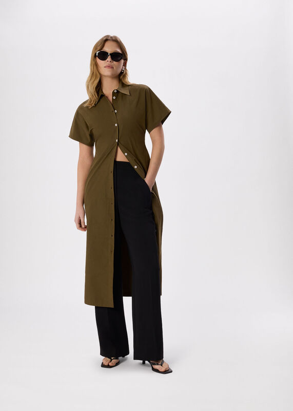 Khaki Cut Out Back Poplin Midi Dress