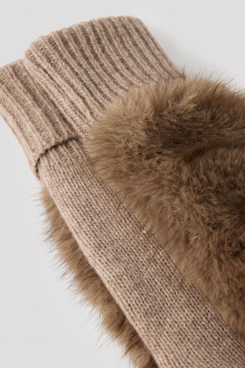 Taupe Faux Fur Knitted Mittens