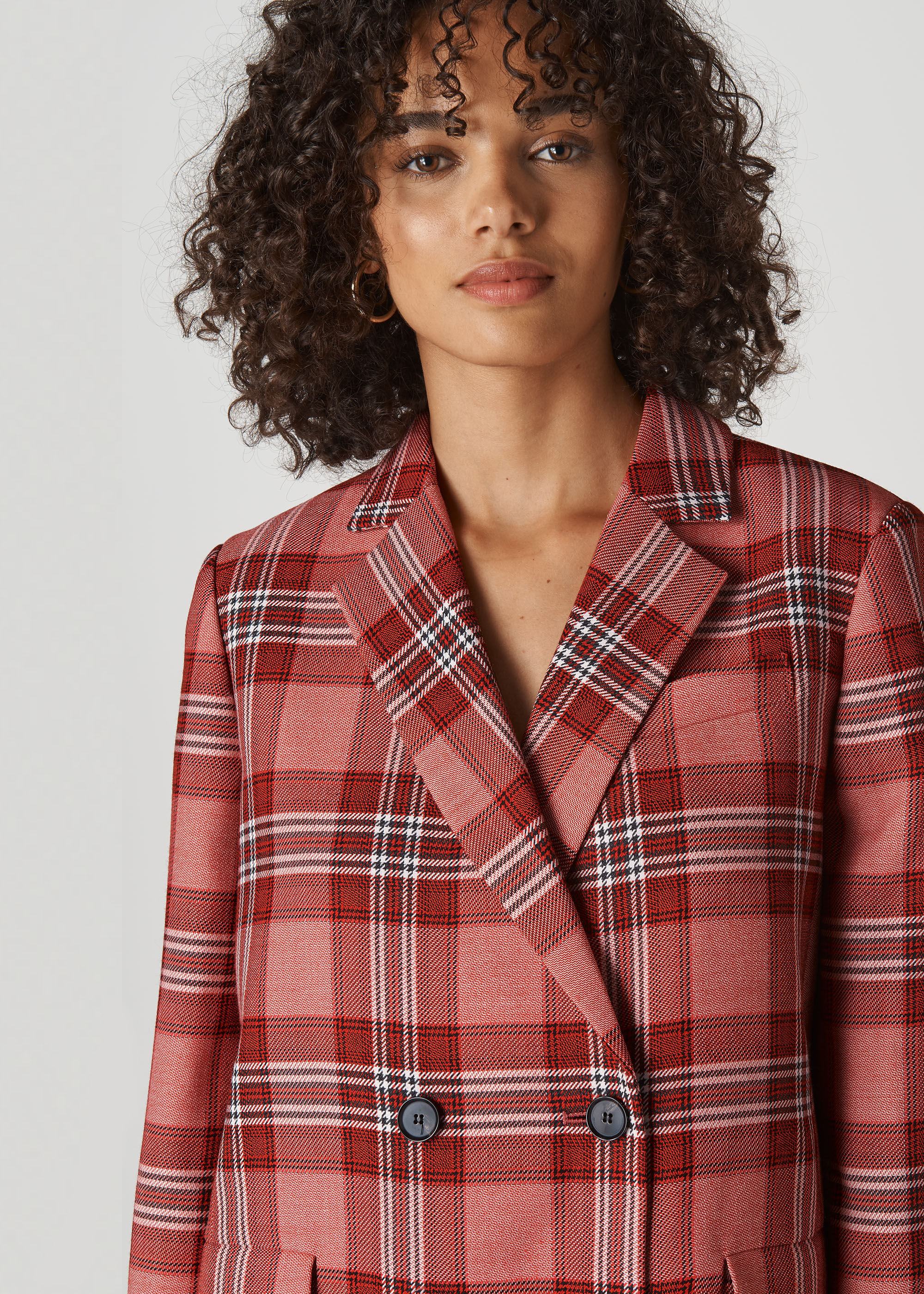 Red Multi Check Double Breasted Blazer WHISTLES