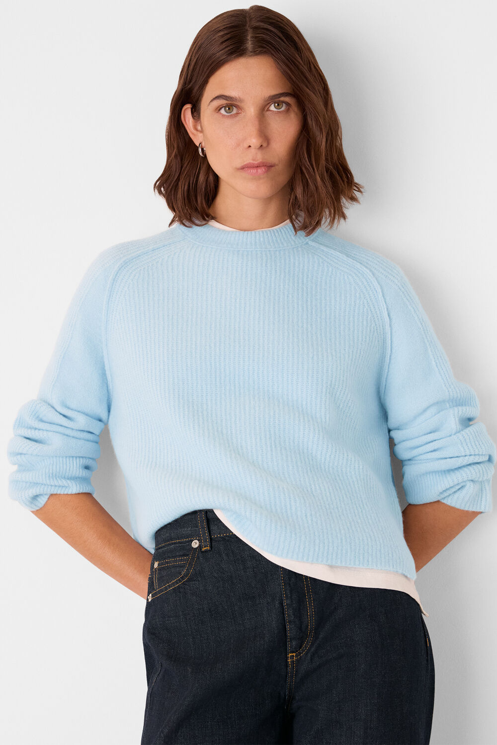 Pale Blue Aria Wool Mix Crew Knit