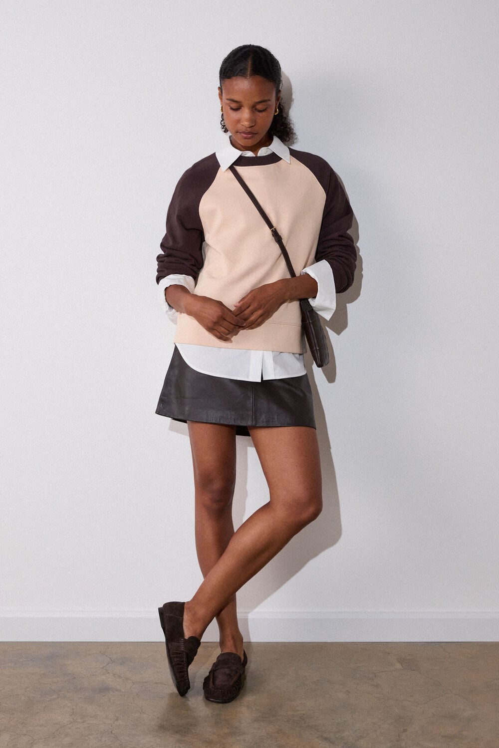 Brown Contrast Sleeve Sweat
