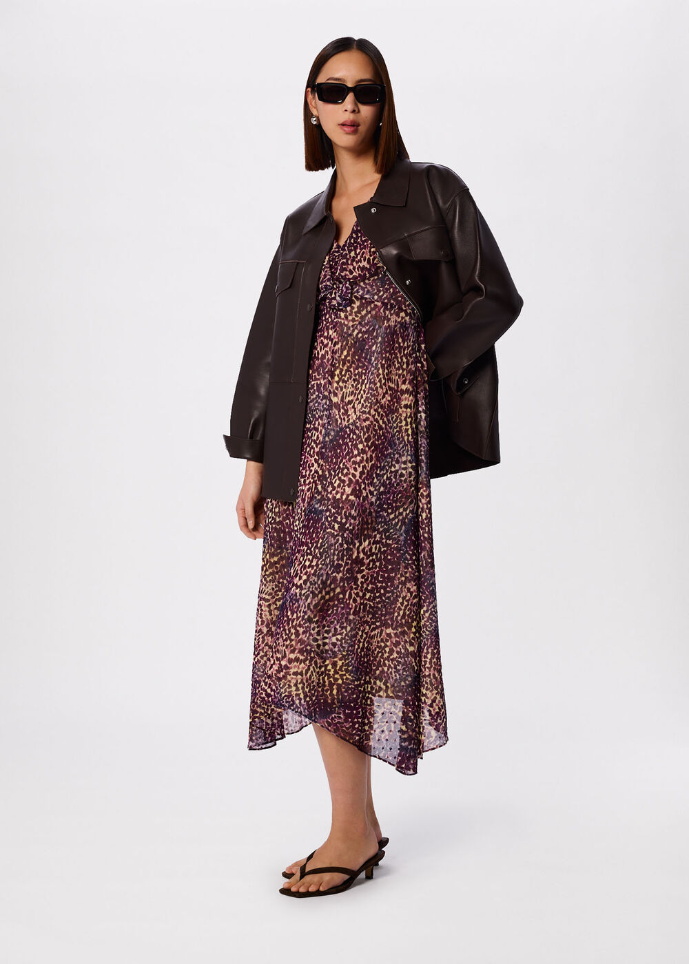 Orchid Print V Neck Midi Dress
