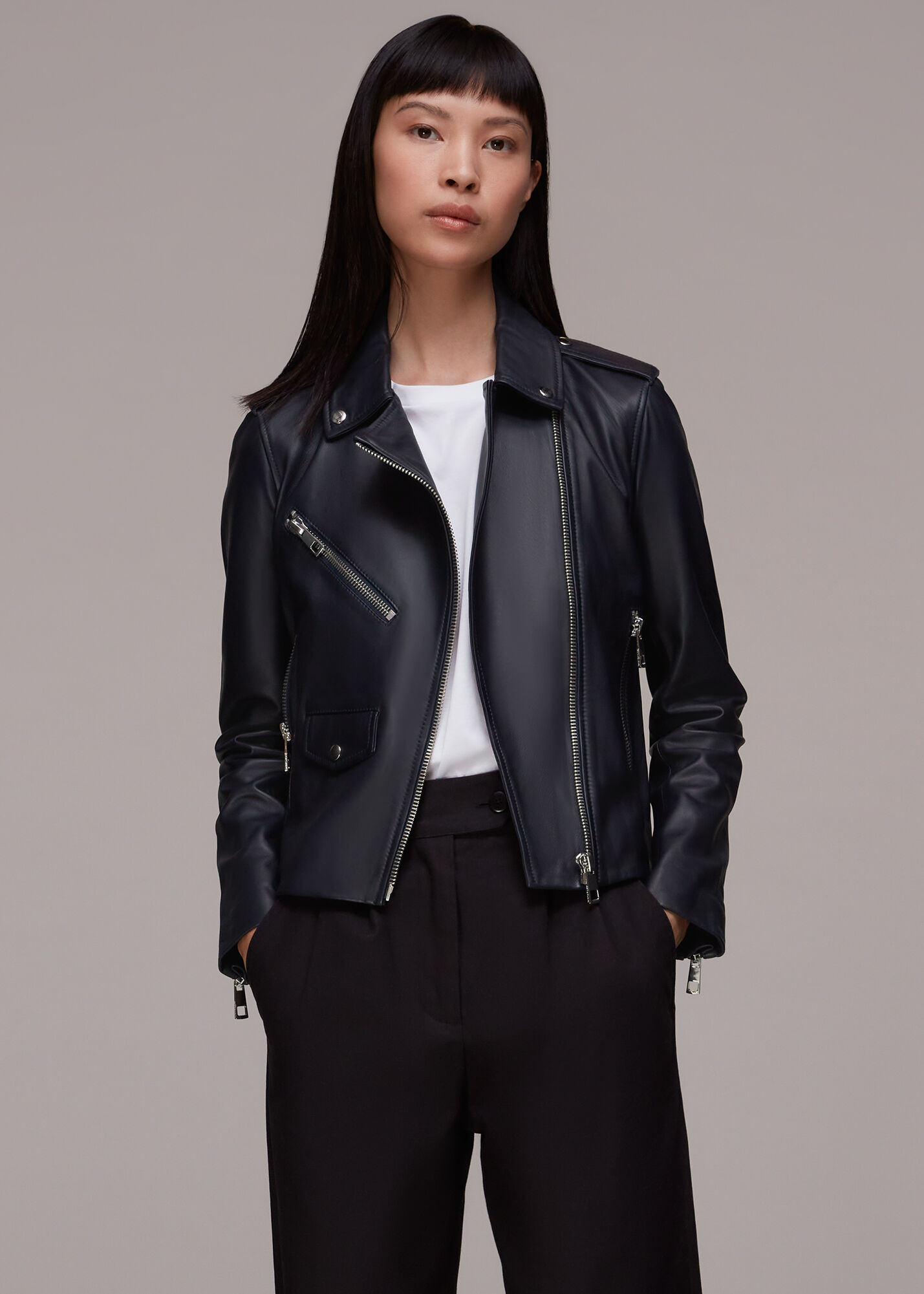 Whistles black sale leather jacket