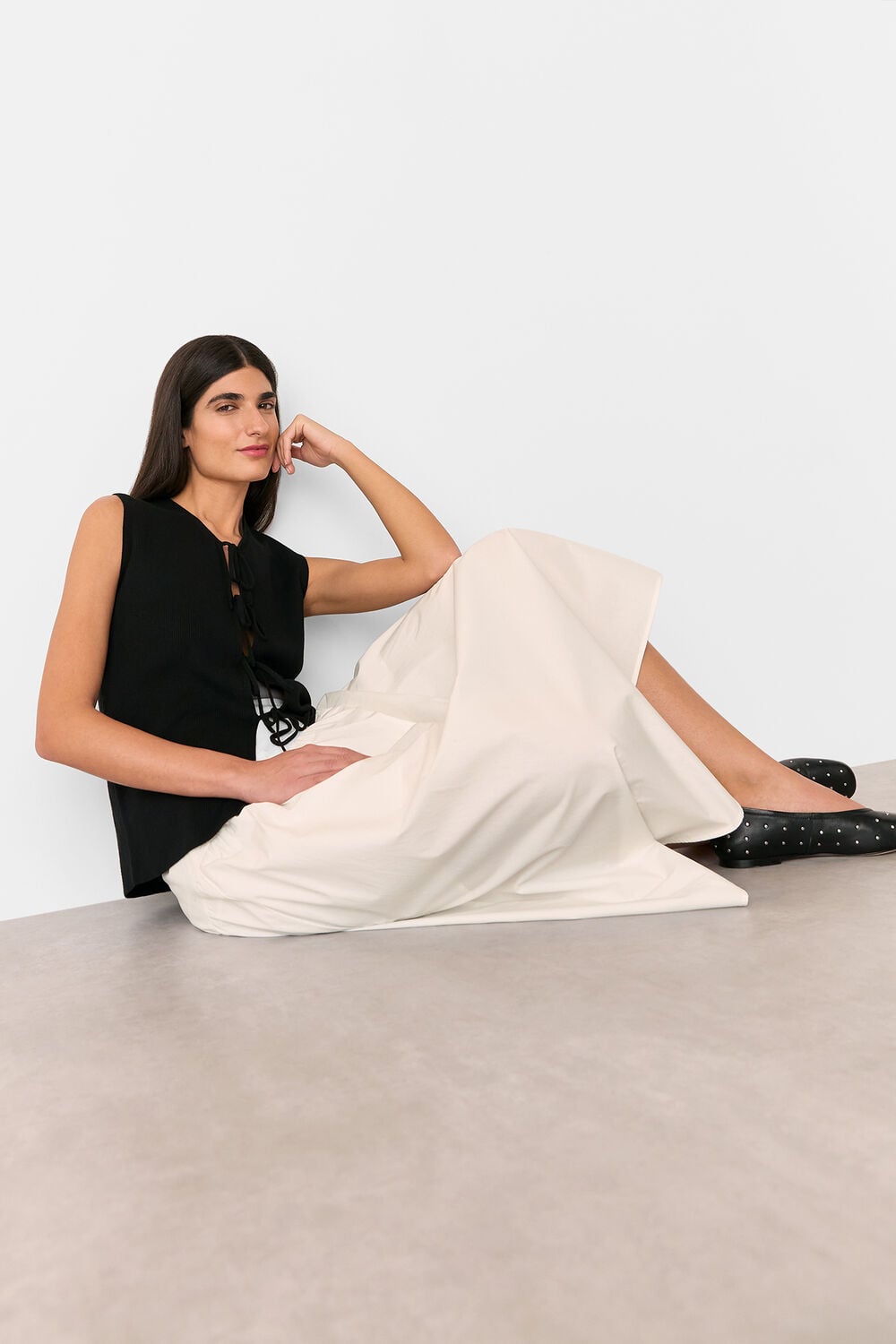 Cotton Waisted Midi Skirt