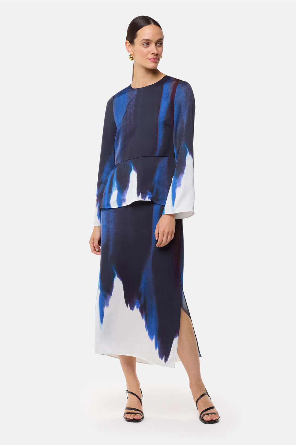 Ice Dye Print Midi Skirt