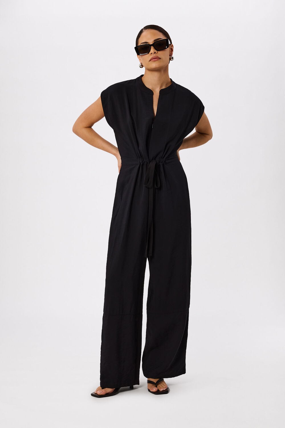 Petite Sleeveless Drawstring Jumpsuit