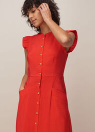 Frill Sleeve Button Dress Red