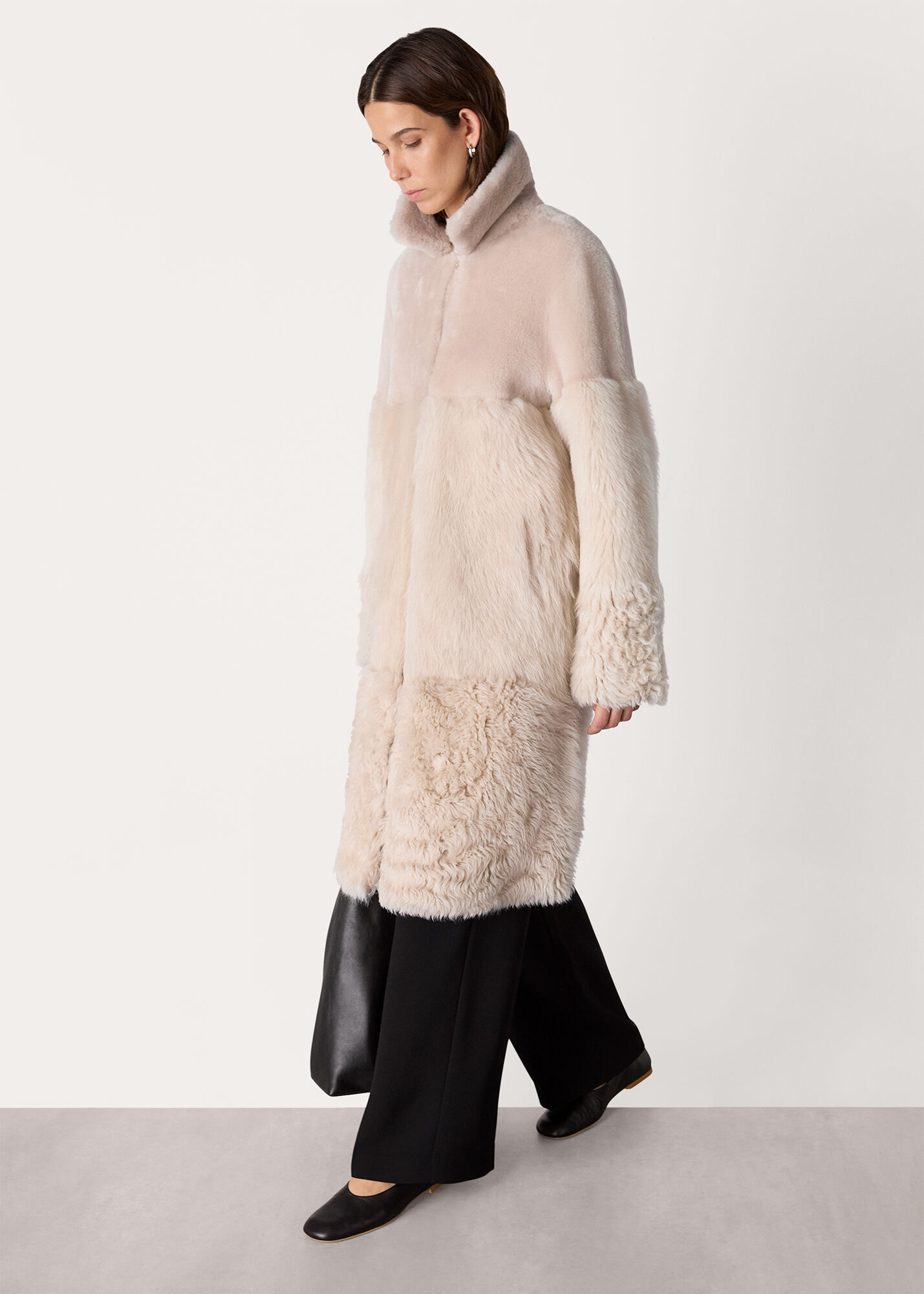 Ivory Cossma Shearling Longline Coat WHISTLES