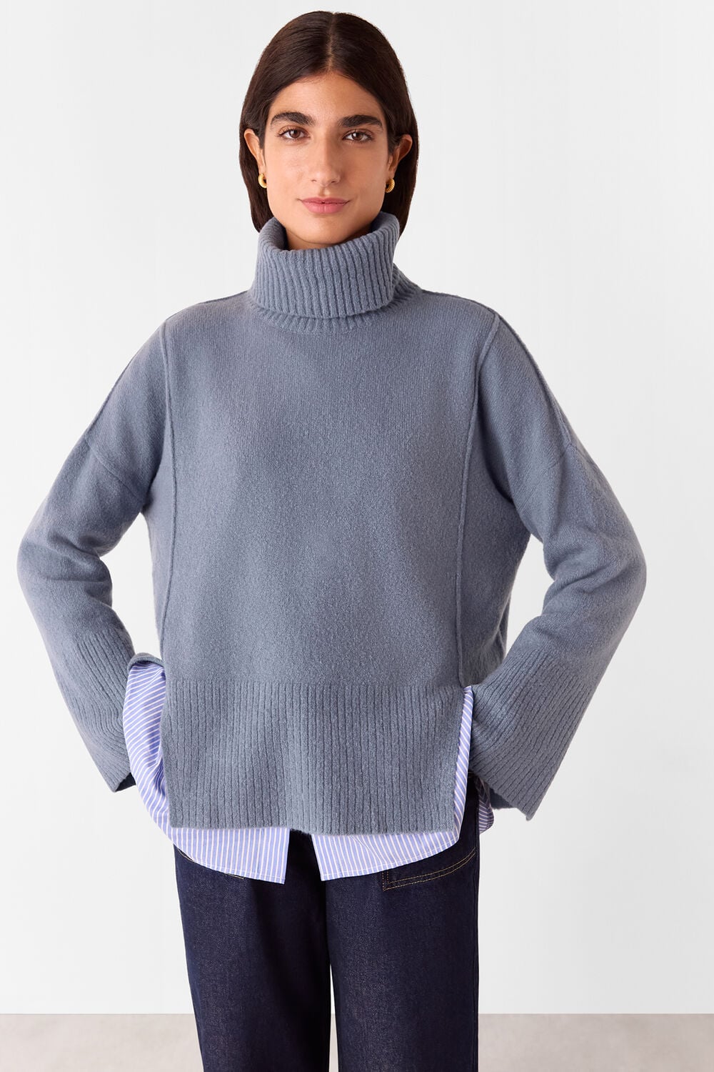 Blue Wool Mix Turtleneck Sweater