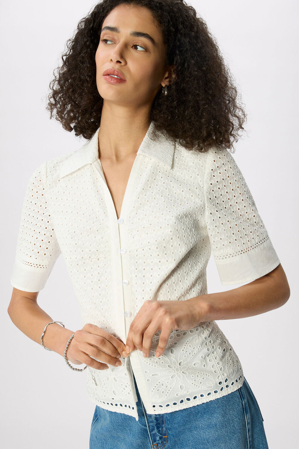White Cotton Broderie Shirt