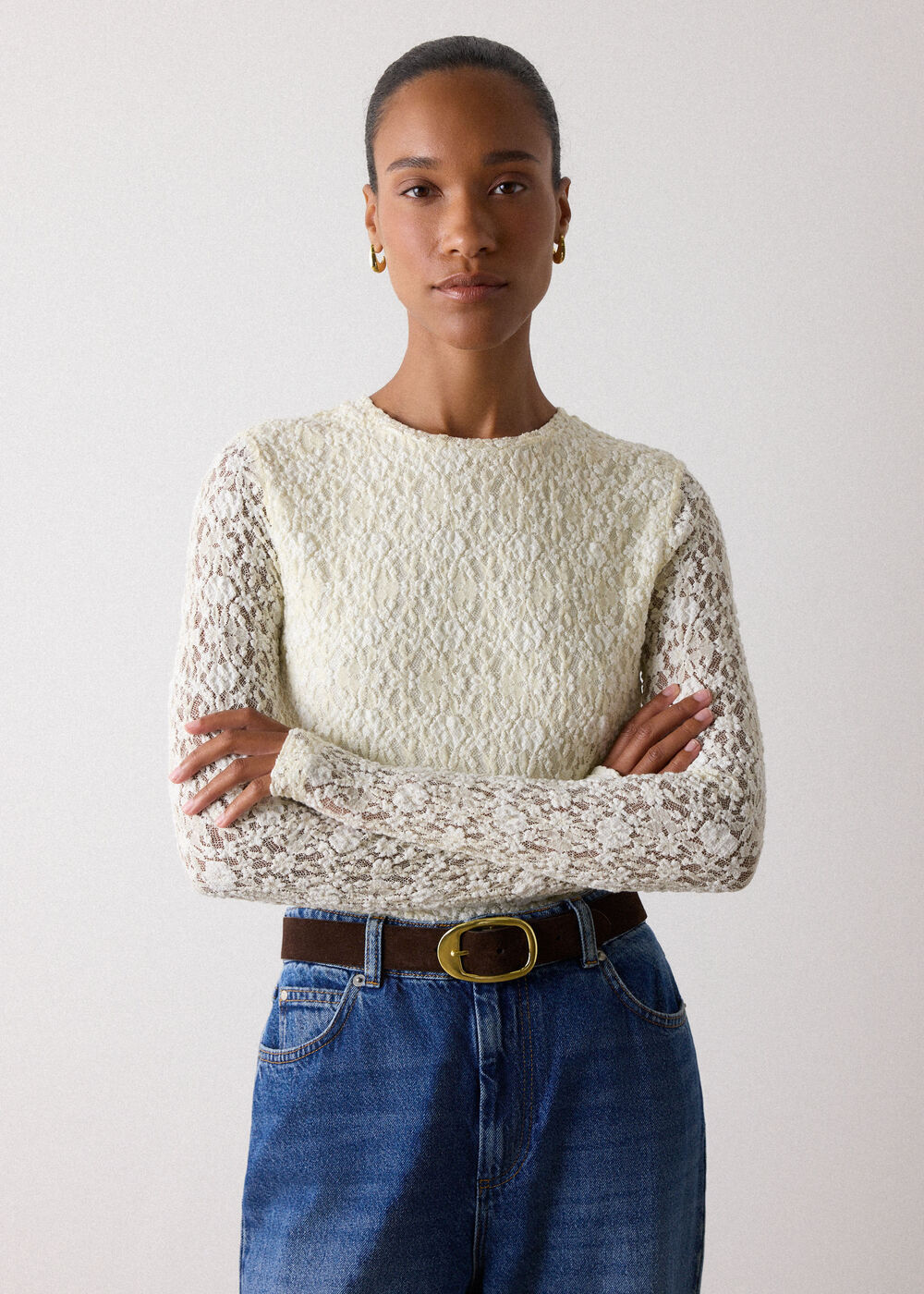 Ivory Lace Detail Jersey Top