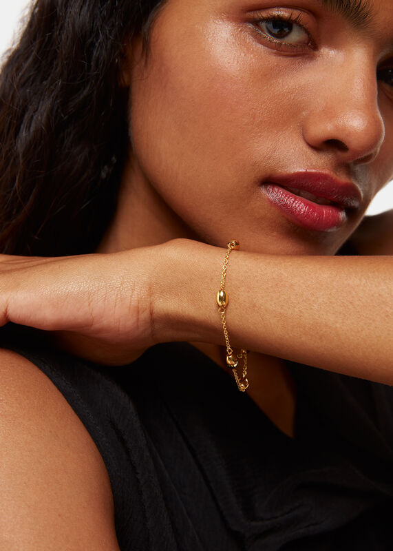 Gold Oval Beaded T Bar Bracelet
