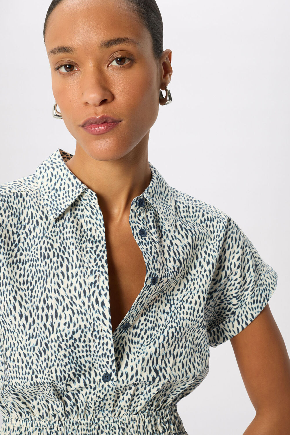 Navy Flecked Animal Collared Dress