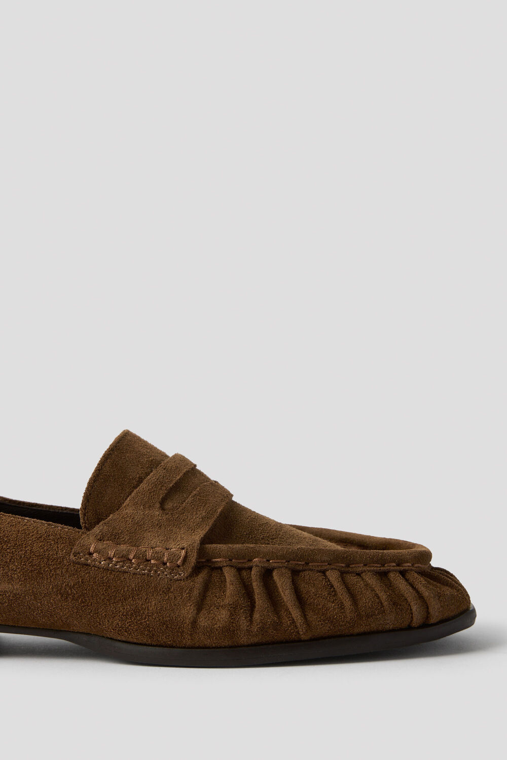 Tan Soft Suede Ruched Loafer