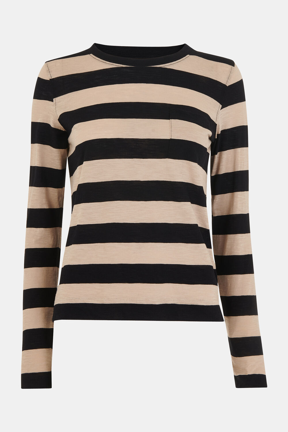 Crew Neck Stripe Pocket Top