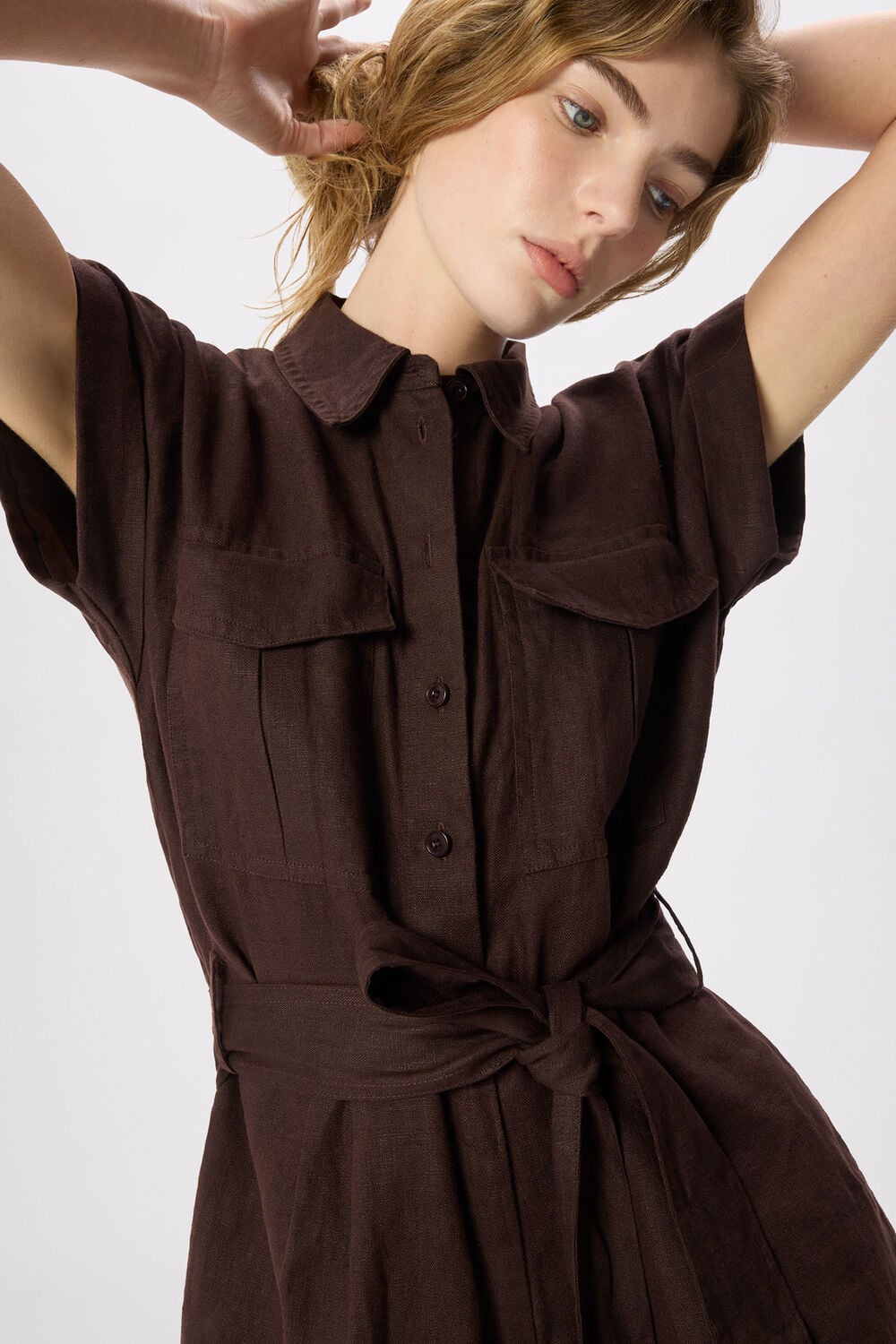 Pocket Detail Linen Playsuit