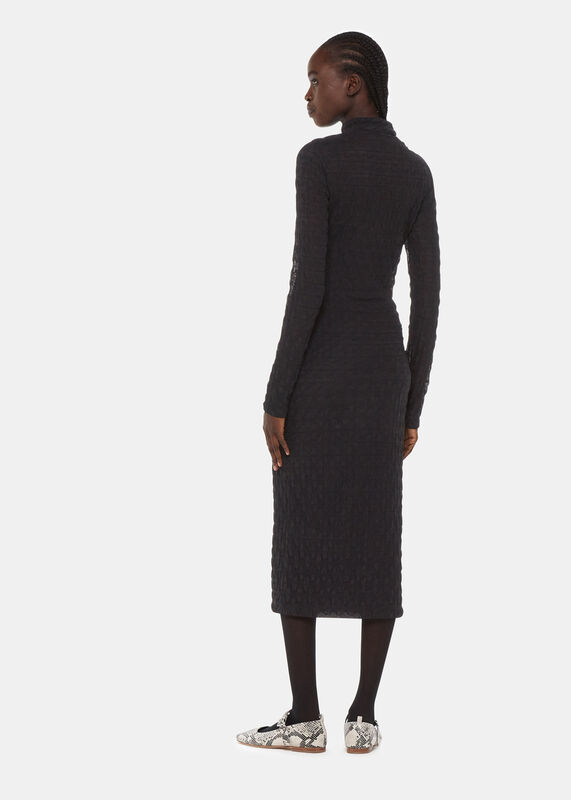 Black Textured Long Sleeve Dress