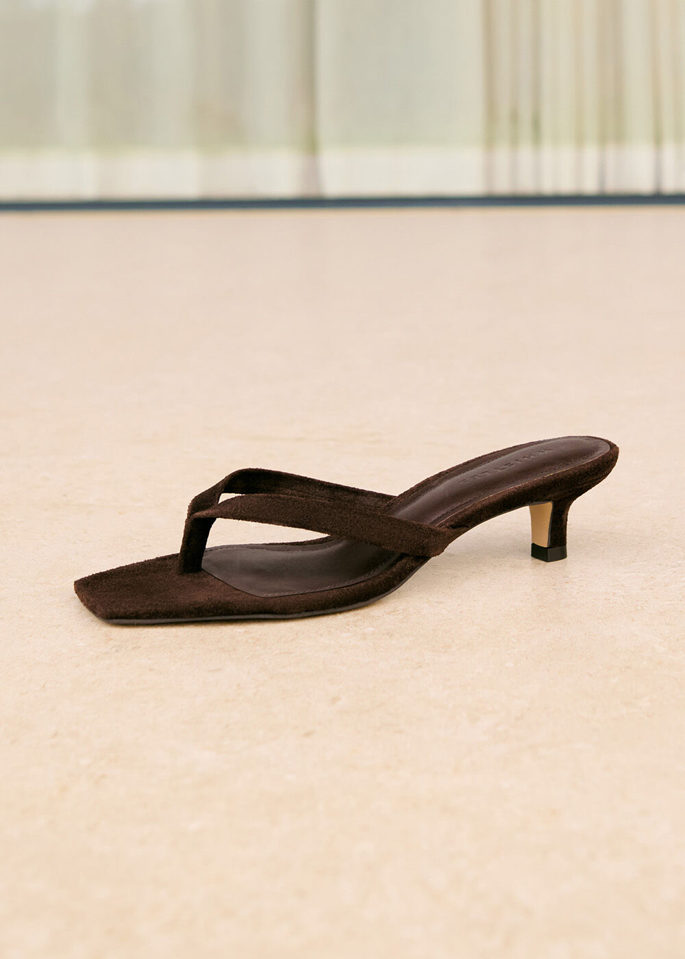 Suede Toe Post Heeled Mule