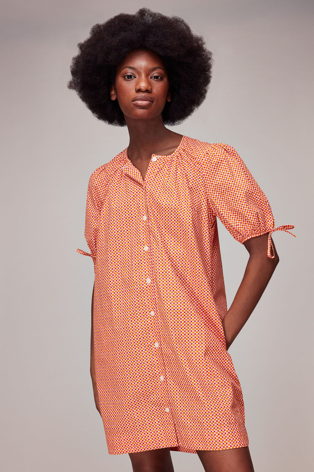 Pink Ditsy Square Button Up Dress