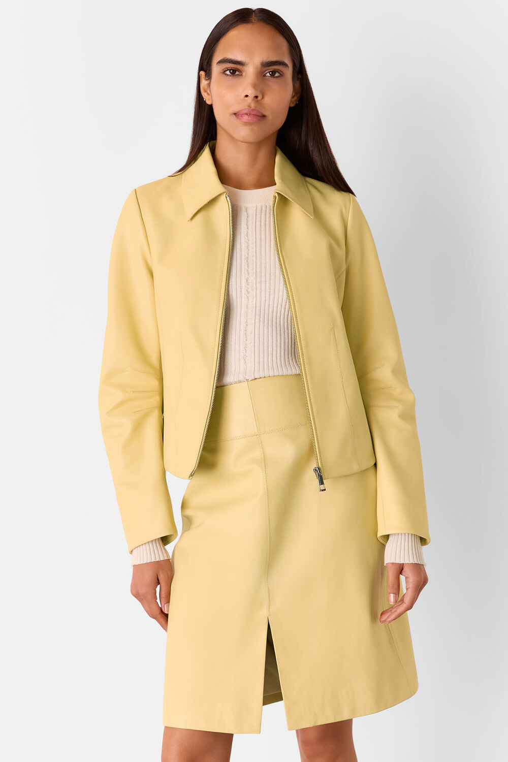 Yellow Clean Fitted Leather Jacket
