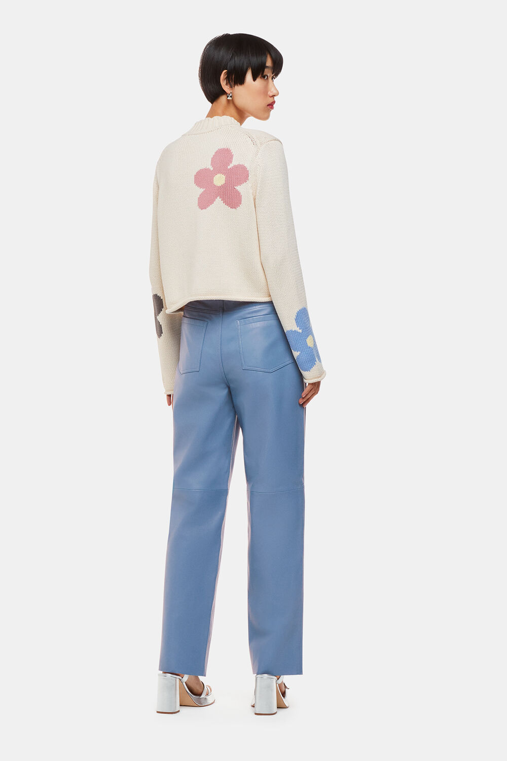 Blue Straight Leg Leather Trouser