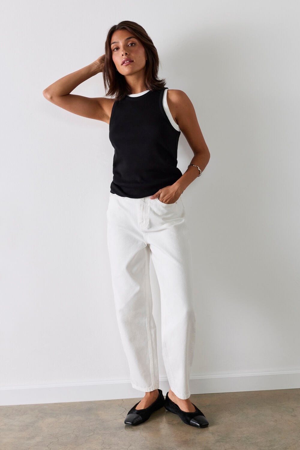 White Petite Authentic Barrel Leg Jean