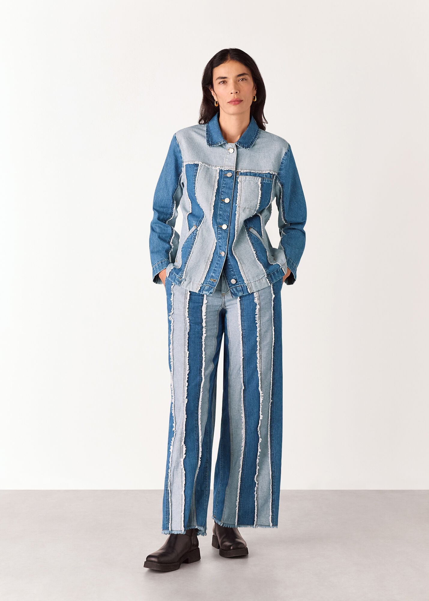 Denim Denim Vertical Stripe Jacket | WHISTLES | Whistles US |