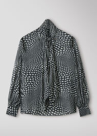 Mixed Spot Scarf Sheer Blouse