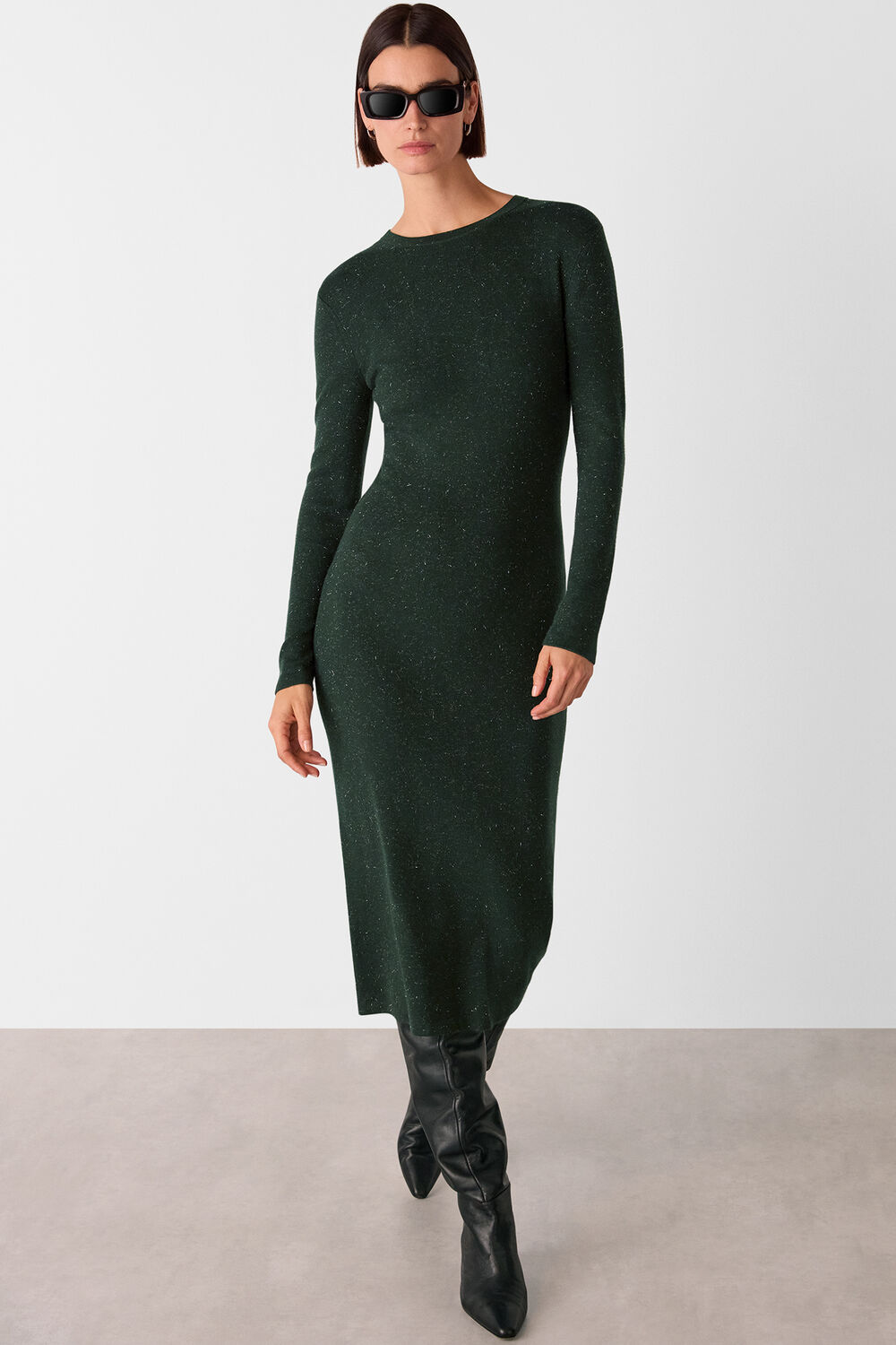 Dark Green Annie Sparkle Knit Sweater Dress