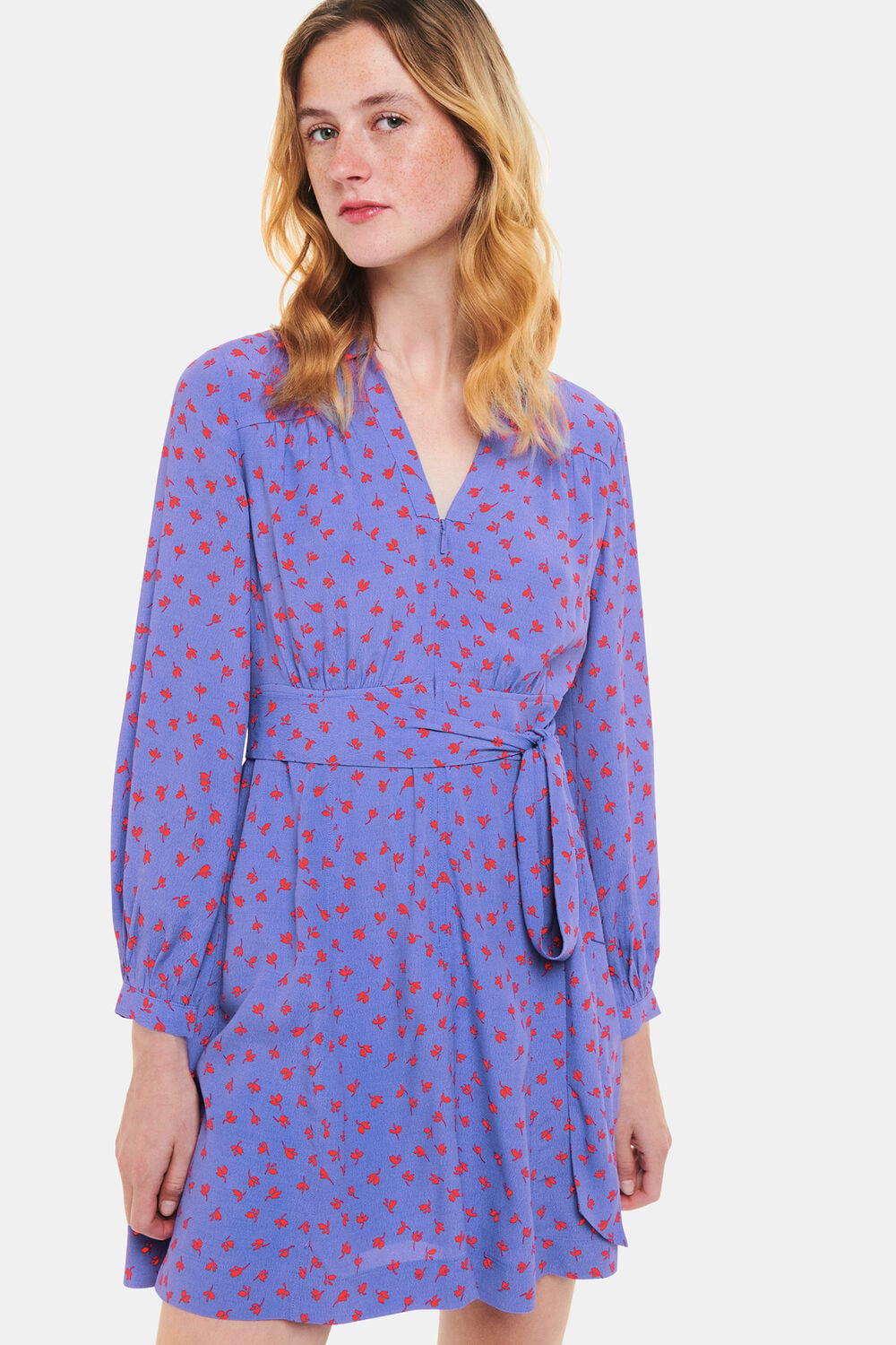 Purple Scattered Petals Print Dress