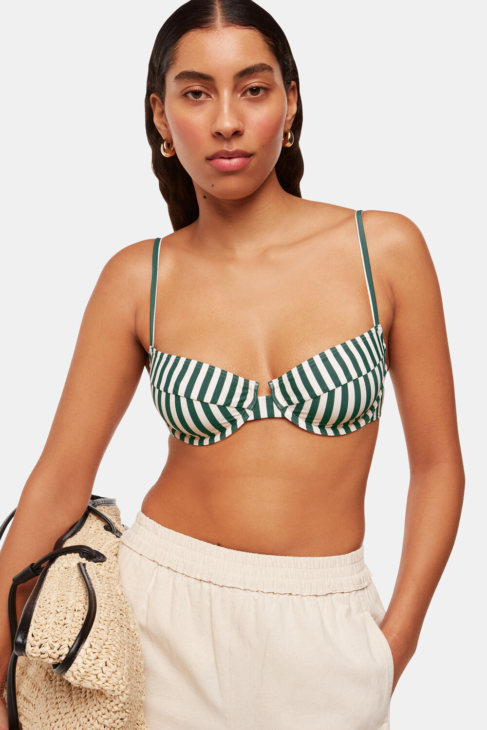 Green Stripe Bikini Top