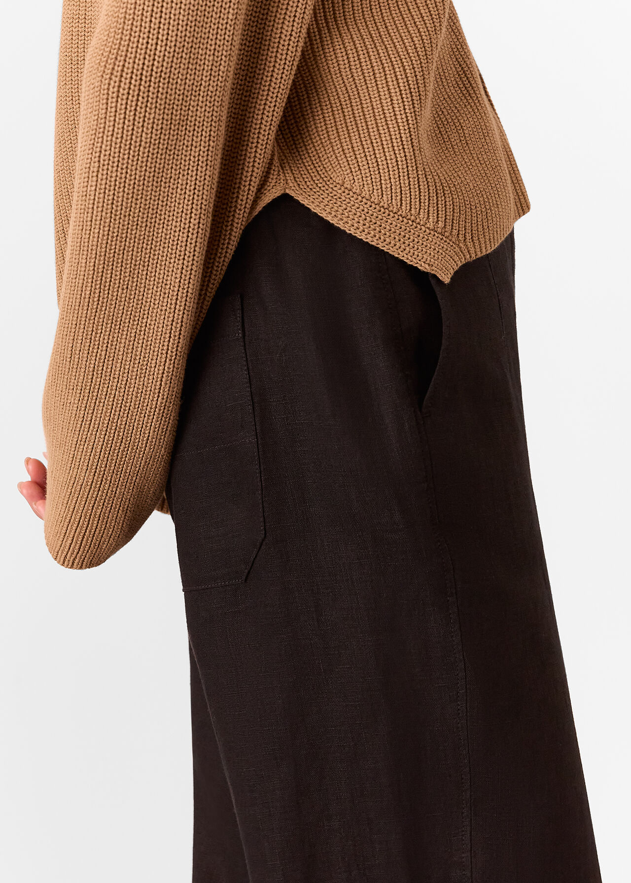 Petite Linen Barrel Leg Trouser