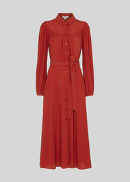 Smocked Yoke Shirt Dress Red
