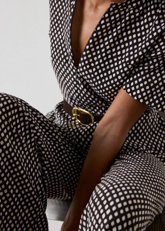Brown Petite Check Short Sleeve Jumpsuit