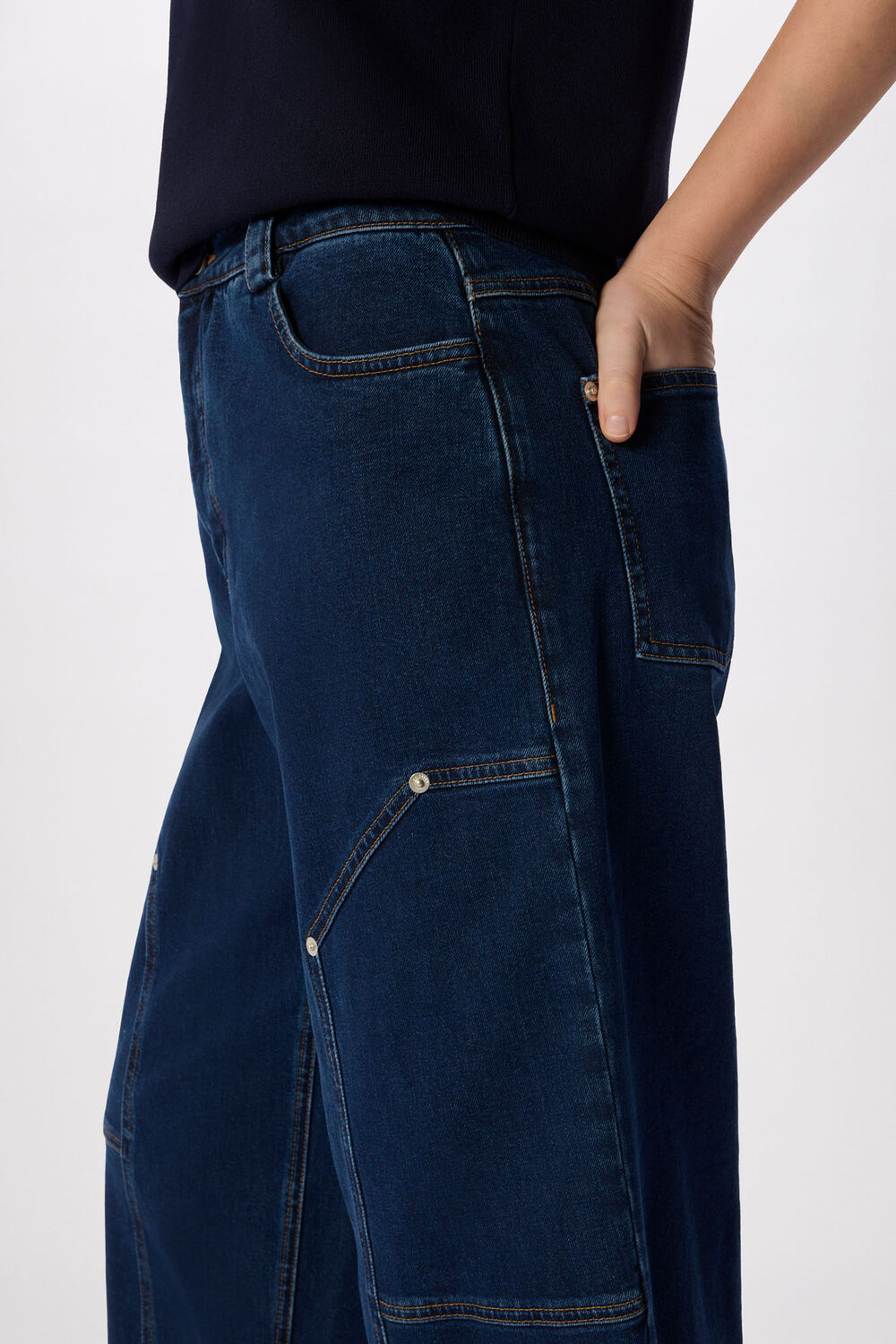 Dark Denim Barrel Mid Rise Trouser
