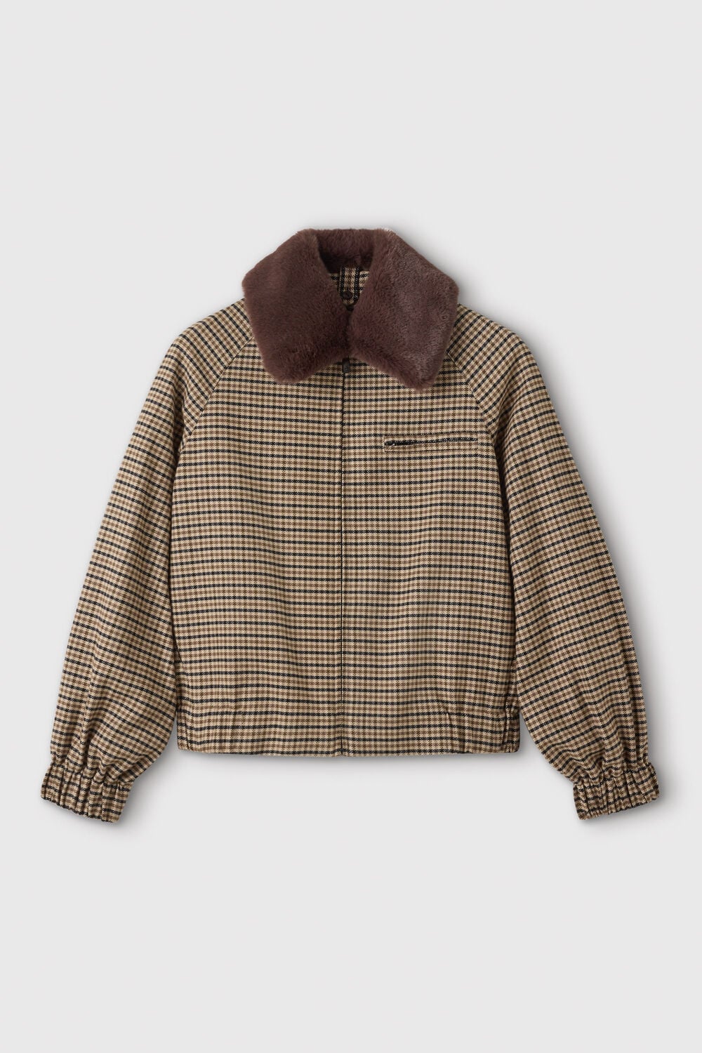 Faux Fur Collar Check Bomber