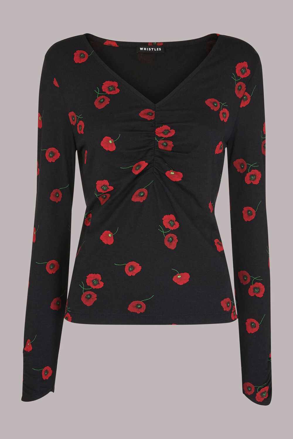 Poppy Print Ruched Neck Tee