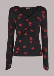 Poppy Print Ruched Neck Tee