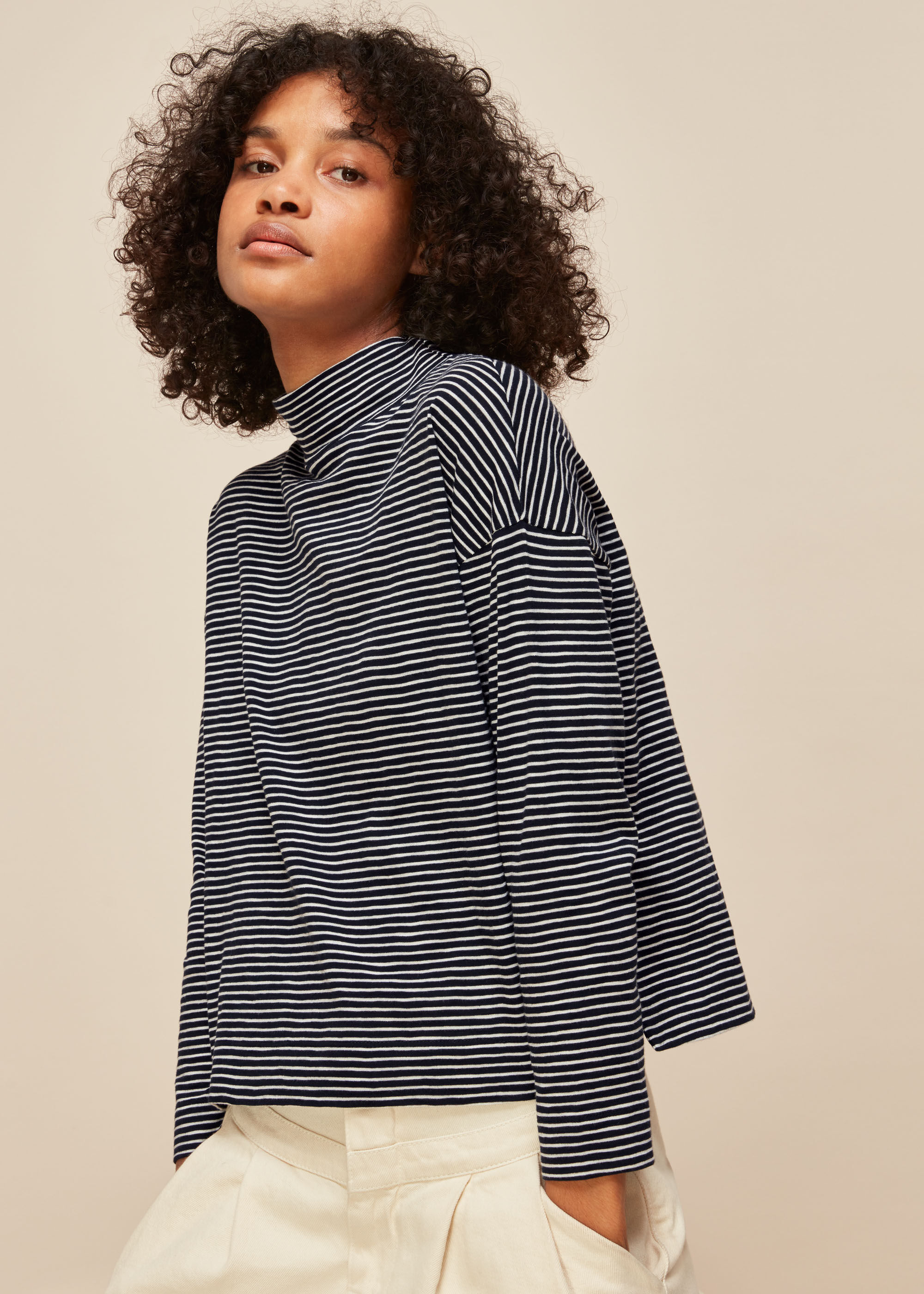 Multicolour Stripe High Neck Relaxed Top